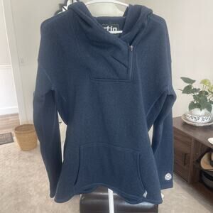 STIO Women M 1/4 Zip Fleece Pullover Hoodie Blue Flathead Lake Lodge Logo